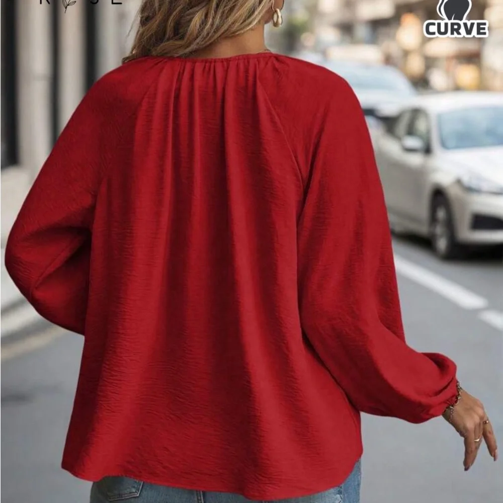 SHEIN Red Tie-Front Blouse Size 1X - Picture 2 of 10